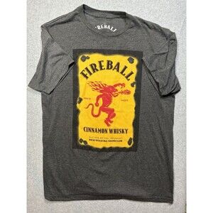 Fireball Whisky T-Shirt Adult Size Large‎ Gray Logo Crew Graphic Ripple Junction